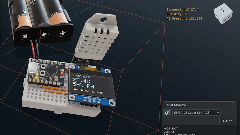An ESP32-C3 node reading a DHT22 inside an environment zone